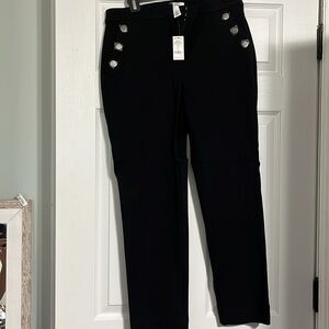 NWT White House Black Market Black Ankle Pants with Button Detail